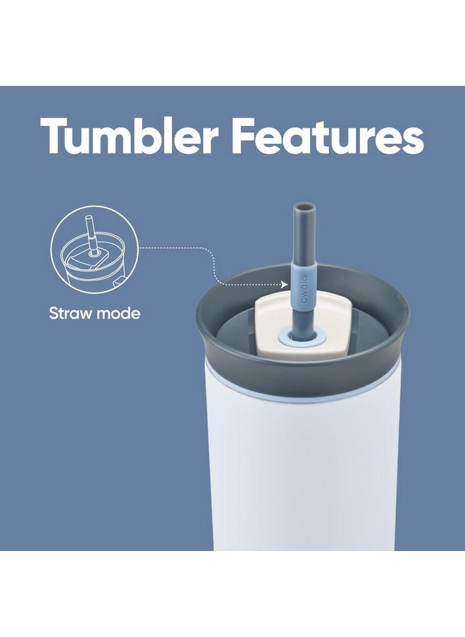 Owala Owala Stainless Steel Triple Layer Insulated Travel Tumbler with Spill Resistant Lid and Straw, BPA Free, 24 oz, Grey/Blue (The Great Blue)  - Image 4