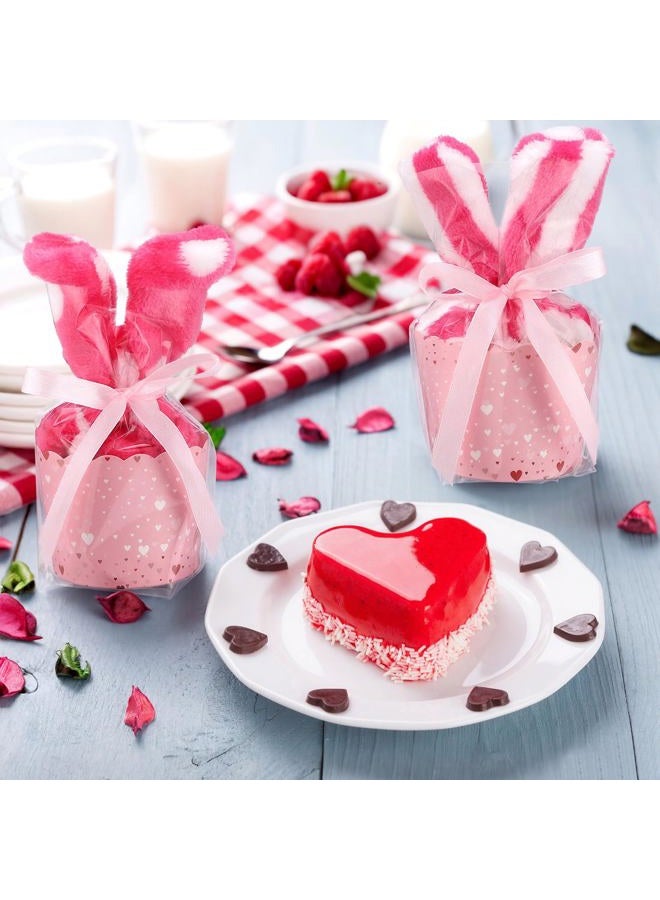 FineCheer 12 Set Valentine's Day Gift for Women Cupcake Headband DIY Gift for Her Include Pink Bow Fuzzy Headbands Cupcake Cup Transparent Bag and Ribbon for Valentines Friends Day - Image 5