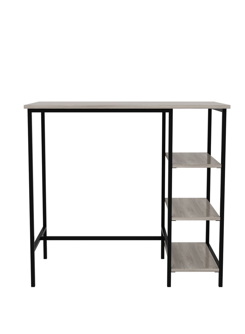 RIGID طاولة بار فولاذية مع أرفف تخزين علوية خشبية، أسود، 100x109x60 سم - Image 3