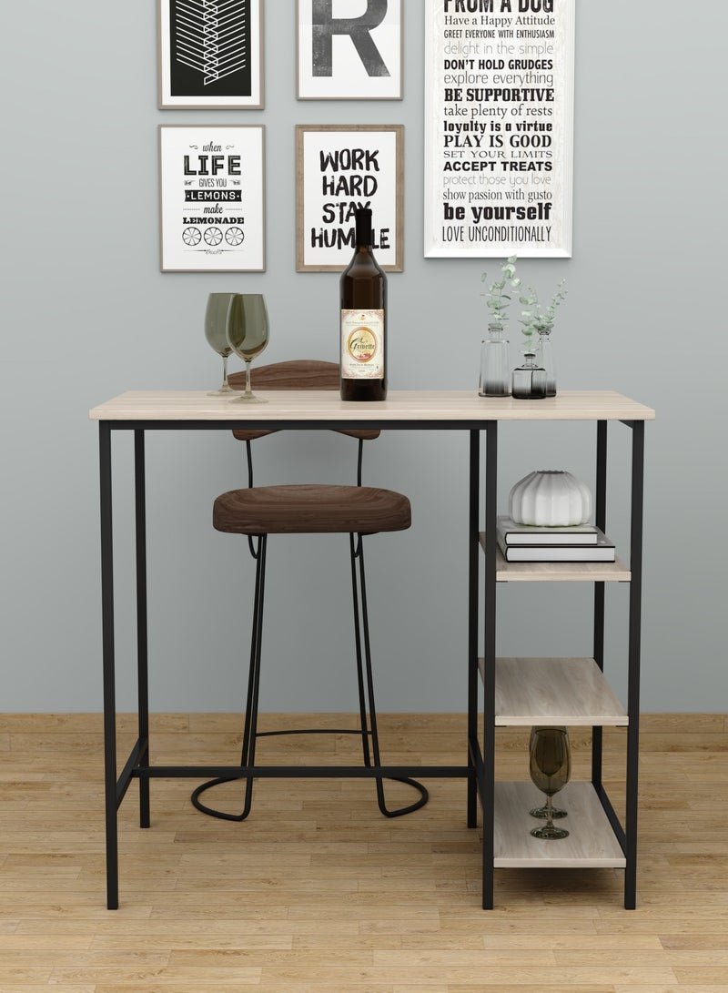 RIGID طاولة بار فولاذية مع أرفف تخزين علوية خشبية، أسود، 100x109x60 سم - Image 2