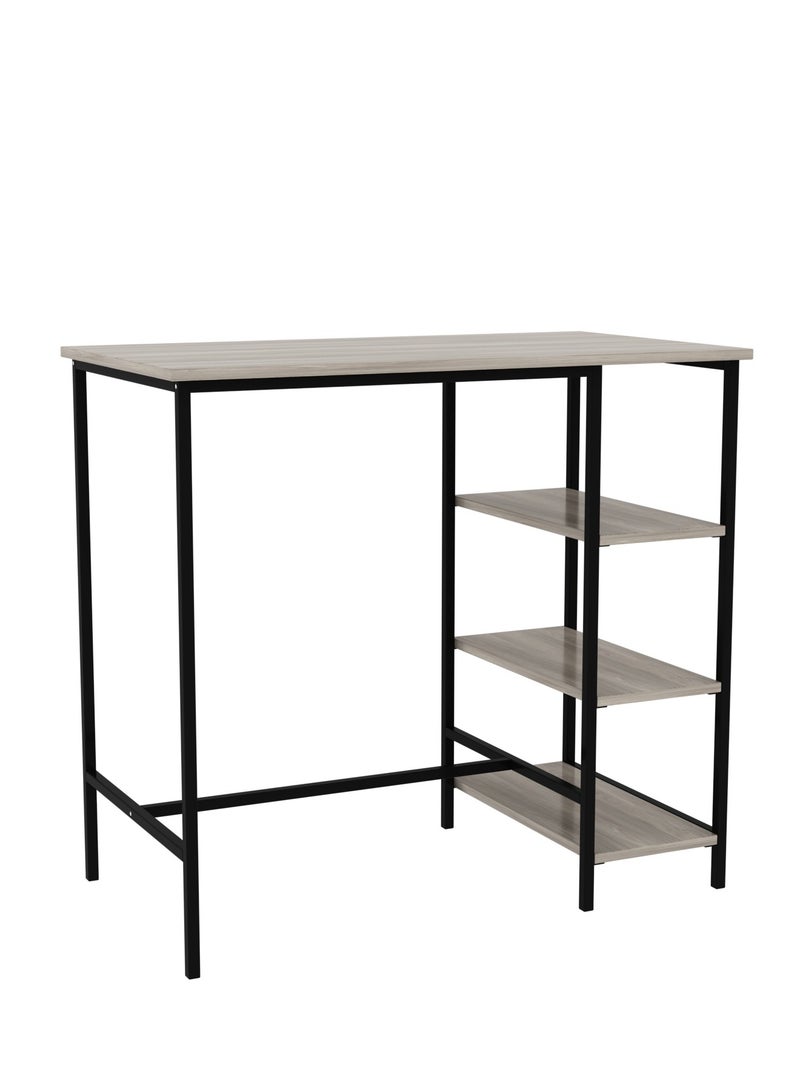 RIGID طاولة بار فولاذية مع أرفف تخزين علوية خشبية، أسود، 100x109x60 سم - Image 4