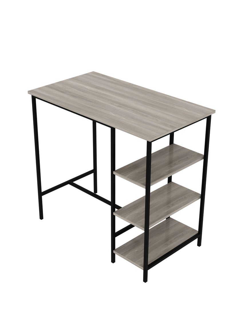 RIGID طاولة بار فولاذية مع أرفف تخزين علوية خشبية، أسود، 100x109x60 سم - Image 5
