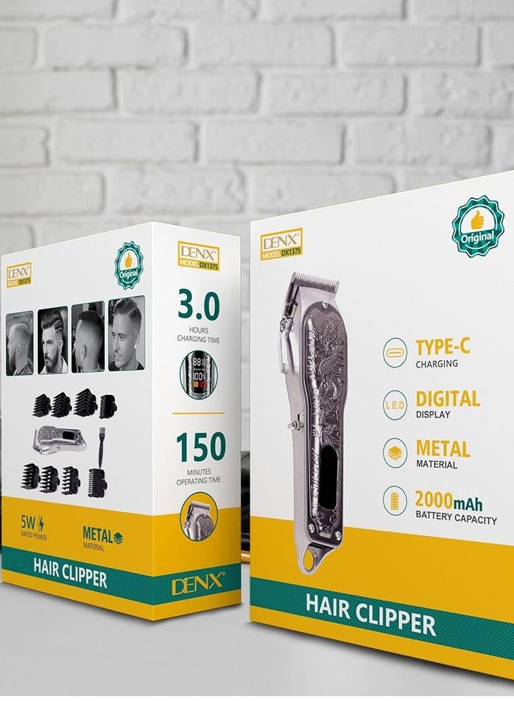 Denx The DX1375 high-performance rechargeable hair clipper features a durable metal design, USB-C charging, and extended runtime. - Image 3