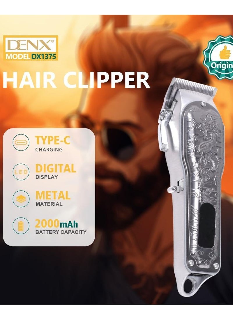 Denx The DX1375 high-performance rechargeable hair clipper features a durable metal design, USB-C charging, and extended runtime. - Image 1