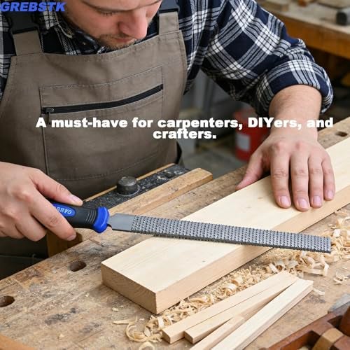 GREBSTK 12 inch Wood Rasp File Set with Rubber Grip Wood Course Cut Rasp 3 PCS Set, Round, Half-Round, Flat File Rasp - Image 5