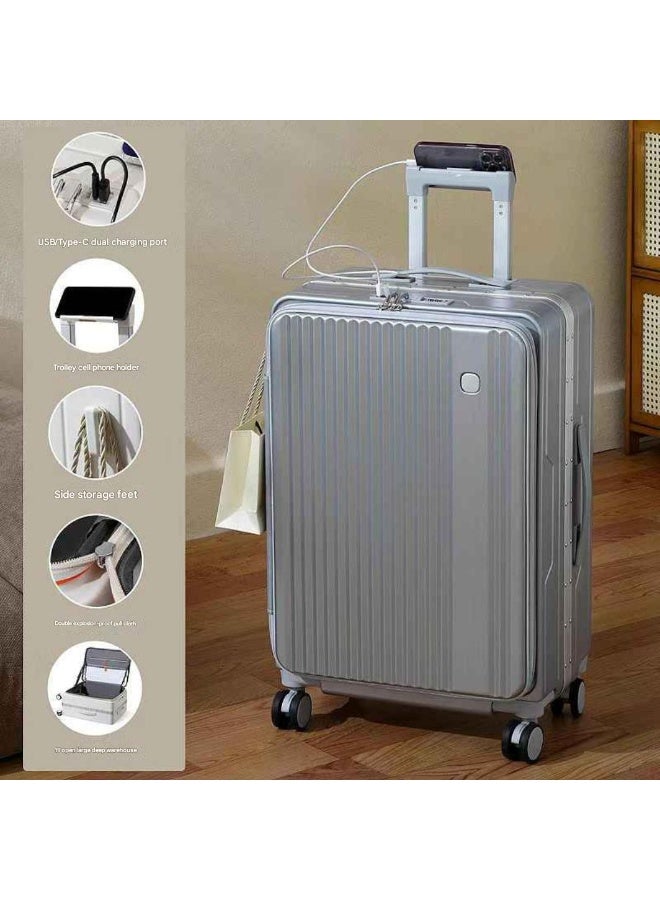Smart Hardside Spinner Trolley Luggage with USB Charging Port – Grey