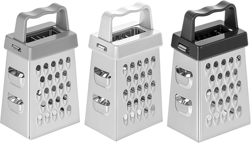 ElevateTech Mini Cheese Grater, 3 Pcs Stainless Steel Box Grater with Handle Professional Cheese Slicer Graters for Kitchen Slicer Cheeses Gingers Vegetable Dishwasher Safe (White, Grey, Black) - Image 1