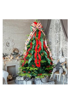 Christmas Tree Topper Bow Large Red Bow Ornaments Christmas Decoration Bow with Printed Ribbon for Family, Wedding, Birthday Party, Indoor Outdoor Home Xmas Tree Decor (Bow)