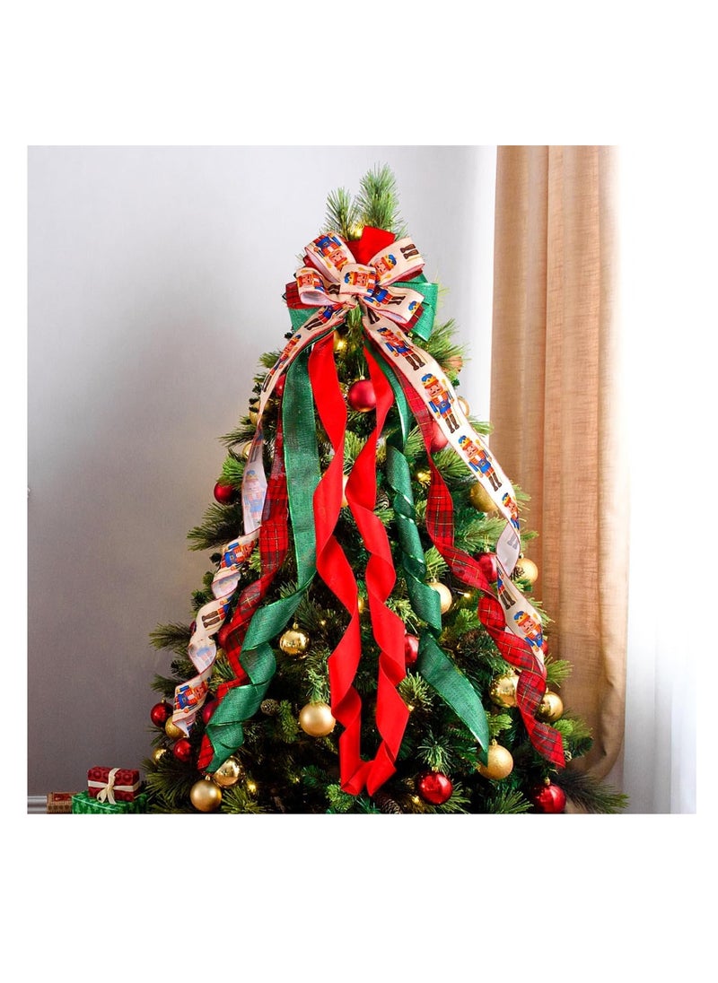Generic - Christmas Tree Topper Bow Large Red Bow Ornaments Christmas Decoration Bow with Printed Ribbon for Family, Wedding, Birthday Party, Indoor Outdoor Home Xmas Tree Decor (Bow) - Image 1