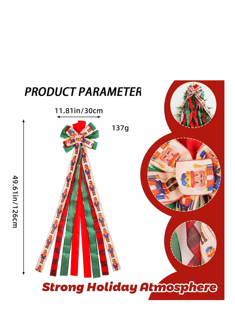 Generic - Christmas Tree Topper Bow Large Red Bow Ornaments Christmas Decoration Bow with Printed Ribbon for Family, Wedding, Birthday Party, Indoor Outdoor Home Xmas Tree Decor (Bow) - Image 1