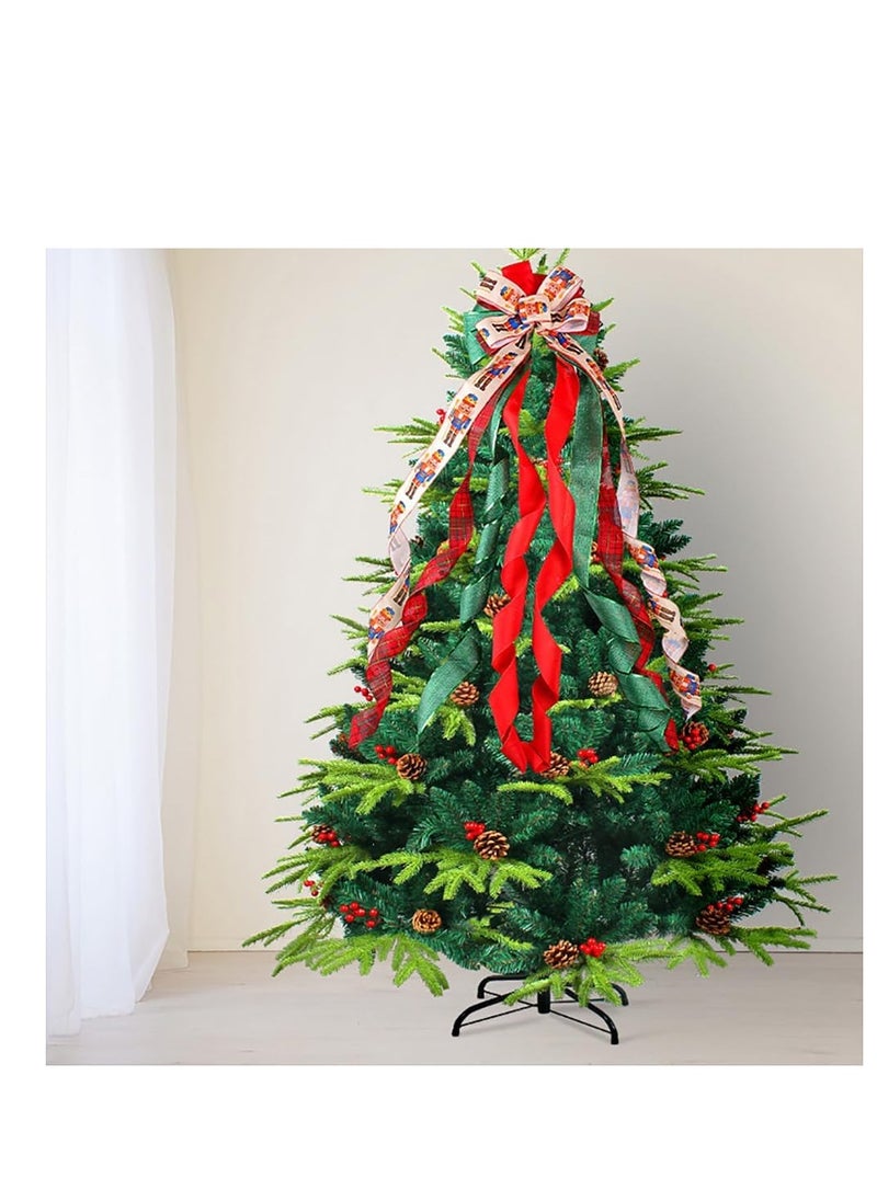 Generic - Christmas Tree Topper Bow Large Red Bow Ornaments Christmas Decoration Bow with Printed Ribbon for Family, Wedding, Birthday Party, Indoor Outdoor Home Xmas Tree Decor (Bow) - Image 1