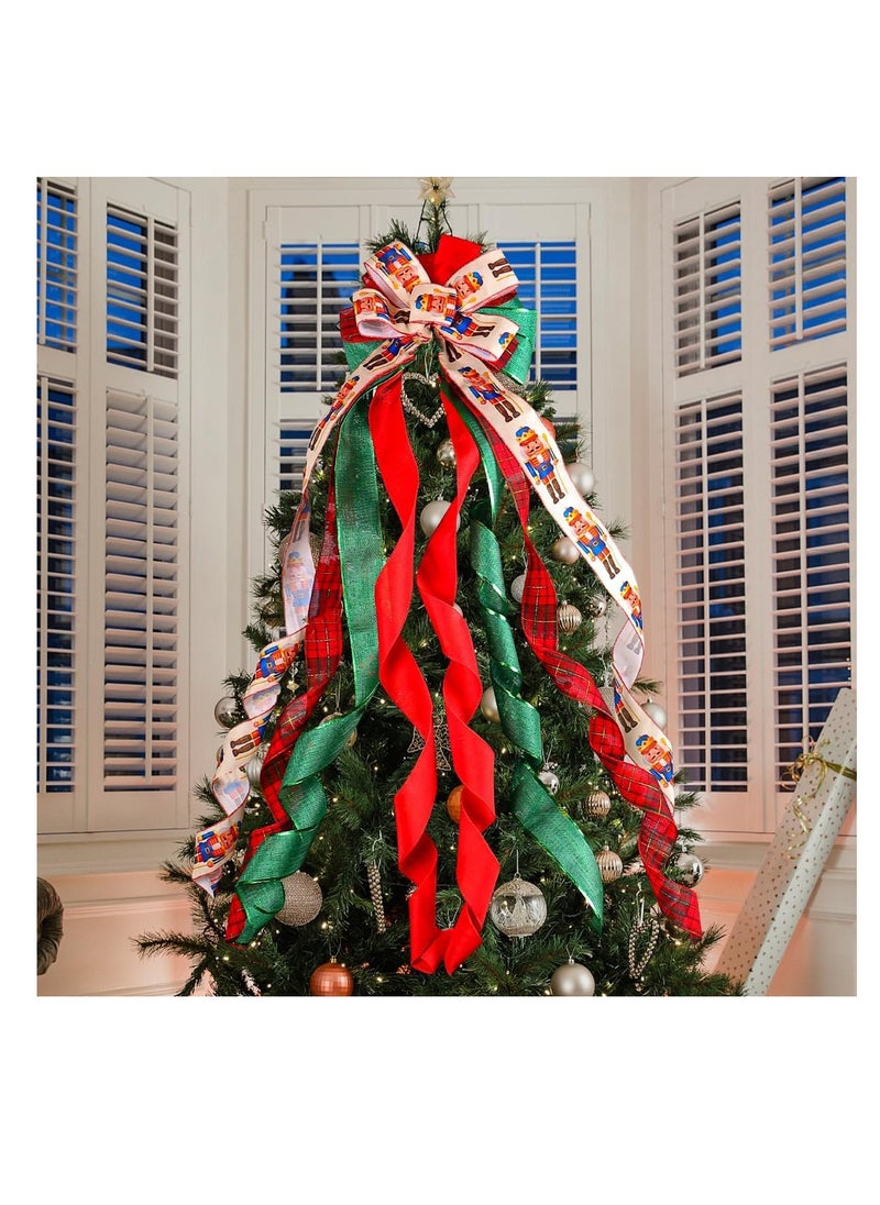Generic - Christmas Tree Topper Bow Large Red Bow Ornaments Christmas Decoration Bow with Printed Ribbon for Family, Wedding, Birthday Party, Indoor Outdoor Home Xmas Tree Decor (Bow) - Image 1