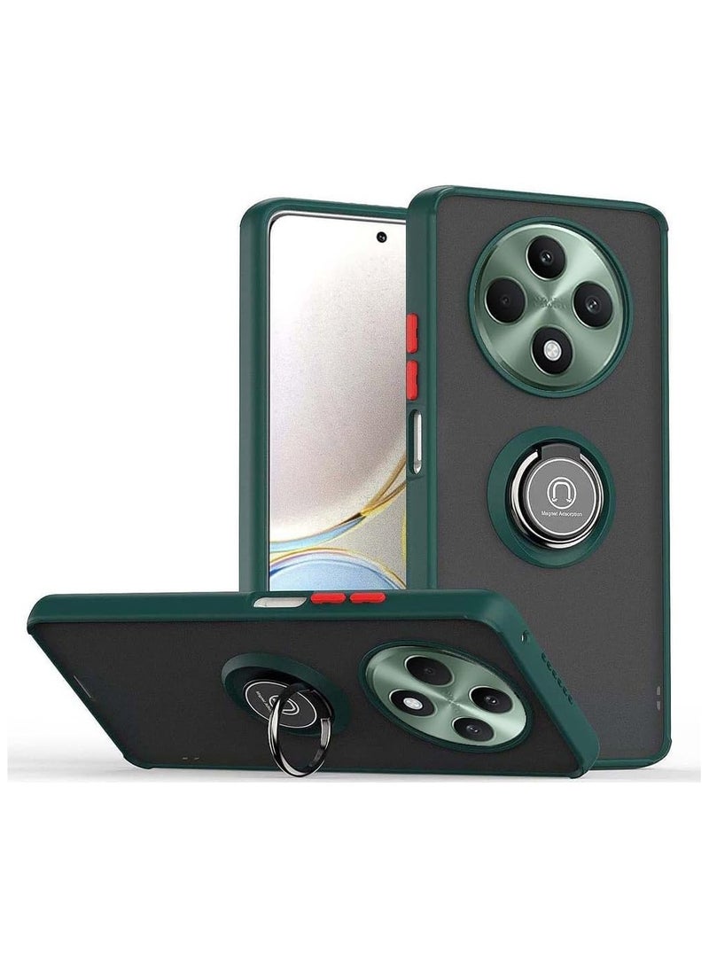 Case for Oppo Reno12 F Case Cover Metal Ring Holder Grip Kickstand Car Magnetic Mount Shockproof Matte Hard Back Bumper Case for Oppo Reno 12F (Green)