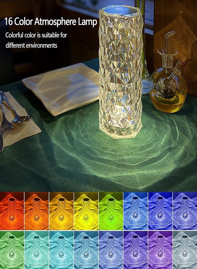 Calyrex مصباح طاولة كريستالي من كاليريكس، مصباح يعمل باللمس RGB بـ 16 لونًا متغيرًا، مصباح طاولة أكريليك بتصميم ماسي وردي مع جهاز تحكم عن بعد، مصباح LED قابل للشحن عبر منفذ USB بجانب السرير، مناسب لغرفة المعيشة، غرفة النوم، وديكور الحفلات - Image 4