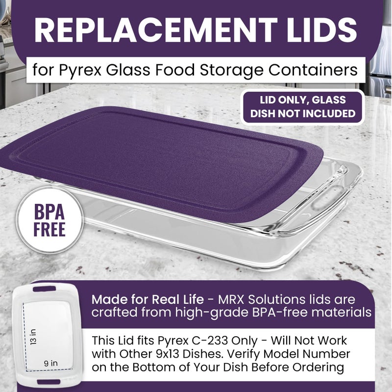 MRX Solutions Replacement Lid fits Pyrex 9x13 C233 Easy Grab Glass Casserole Baking Dish Container with Cut-Out Handles, for 3-Quart Model C-233-PC (Purple) - Image 5