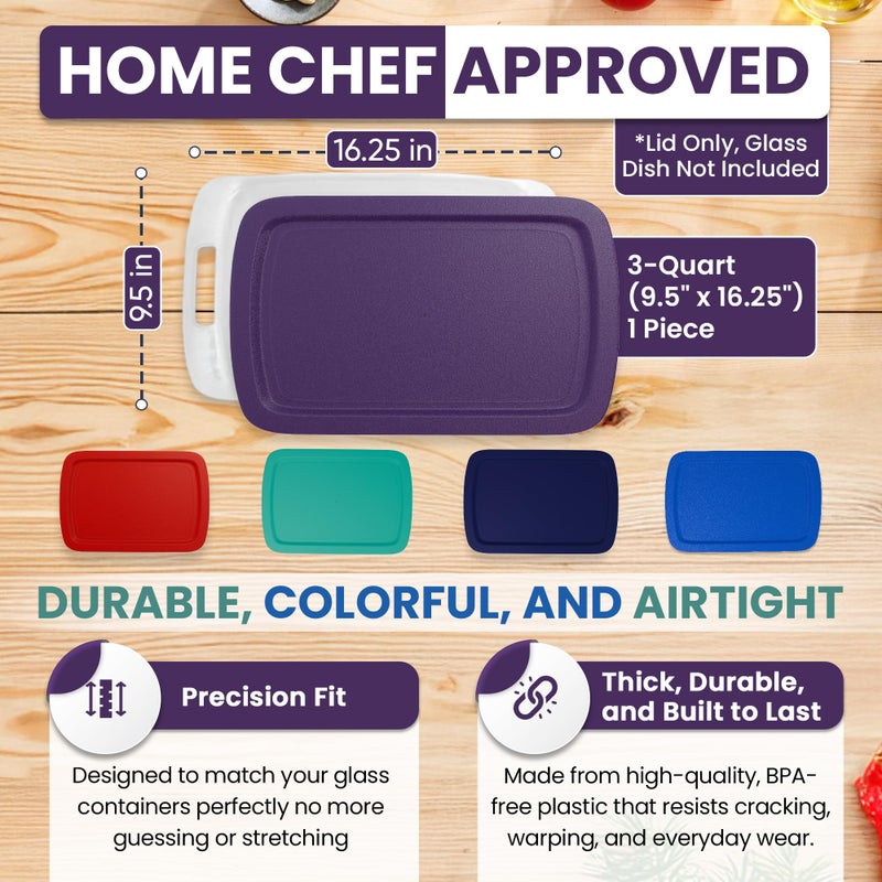 MRX Solutions Replacement Lid fits Pyrex 9x13 C233 Easy Grab Glass Casserole Baking Dish Container with Cut-Out Handles, for 3-Quart Model C-233-PC (Purple) - Image 3