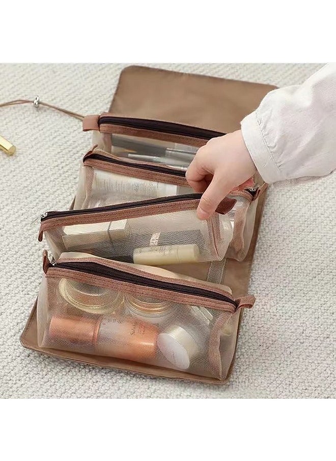 KATPOSIN - Hanging Rollup Makeup Bag / Toiletry Kit / Travel Organizer For Women 4 Removable Storage Bags Organize Make Up Cosmetics First Aid Medicine Personal Care Bathroom Palette / Brush Holder Travel - Image 1