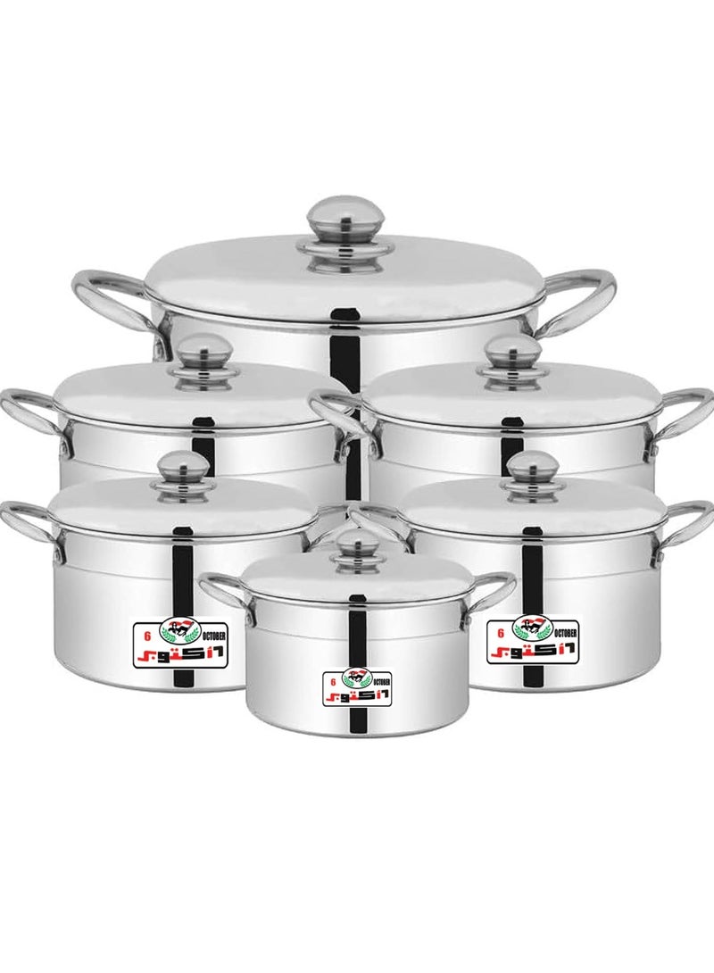6 October Aluminum pot set consisting of 6 pots with two handles  Egyptian industry size 1.5 / 2 / 2.5 / 3 / 4.5 / 5.5 liters  - Image 1