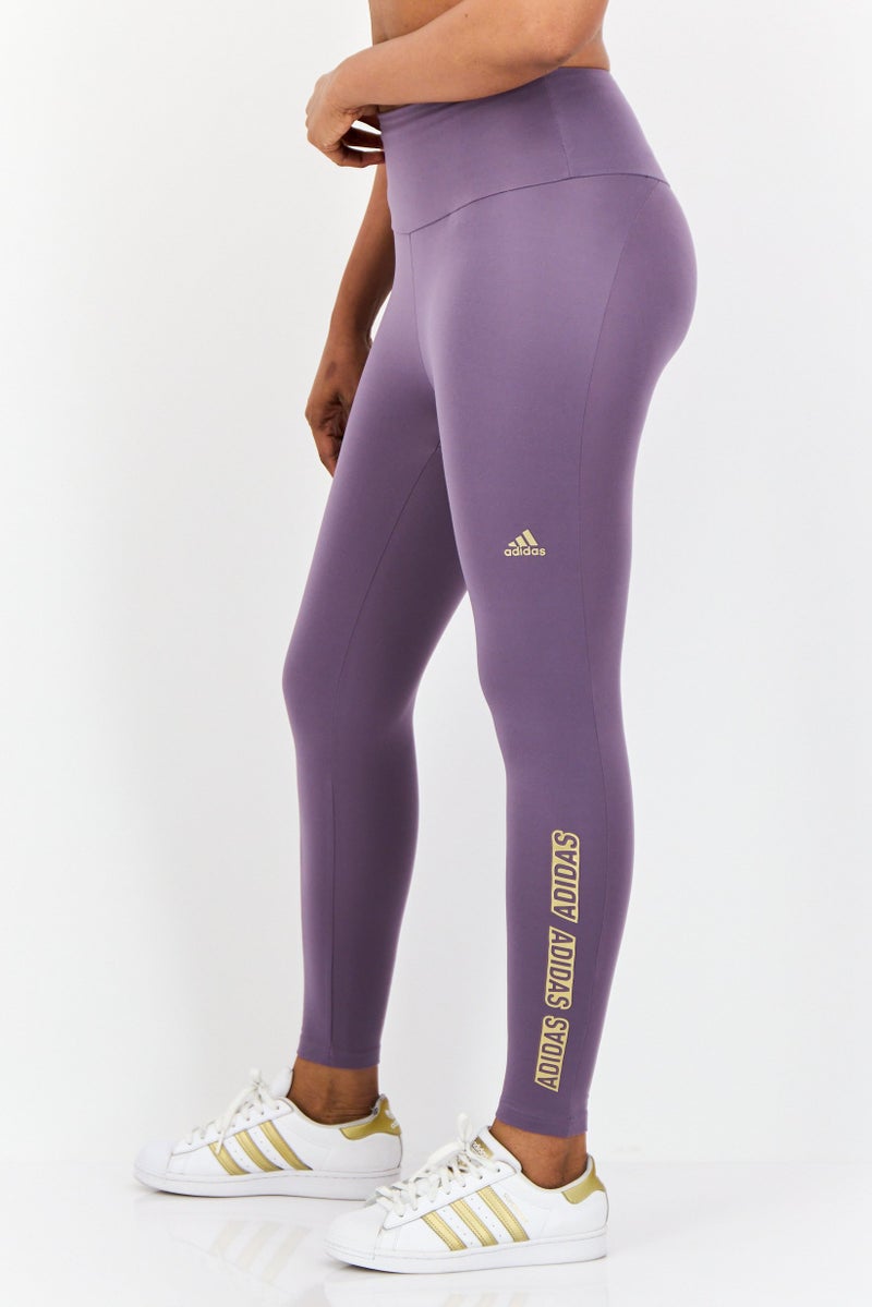 Adidas Women Sportswear Fit Brand Logo Yoga Leggings, Purple - Image 2