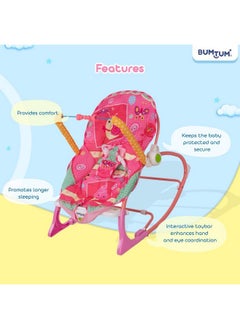 Bumtum BUMTUM Baby Rocker with Bouncer Swing, Multi-Position Reclining, with Calming Music, Vibrations, Safety Harness Musical Toy- Pink  - Image 3