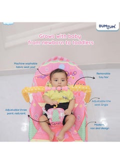 Bumtum BUMTUM Baby Rocker with Bouncer Swing, Multi-Position Reclining, with Calming Music, Vibrations, Safety Harness Musical Toy- Pink  - Image 4
