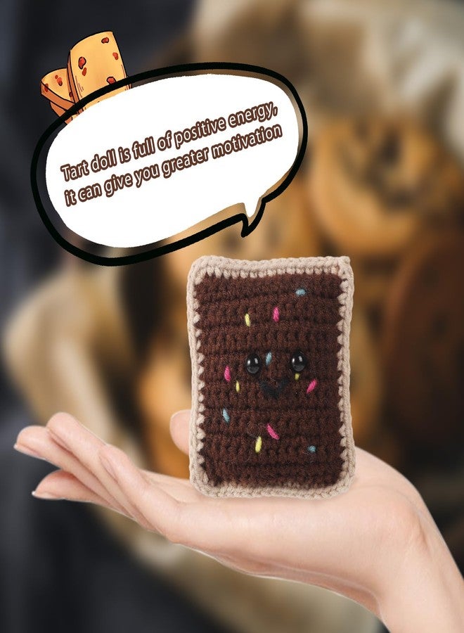 lasuroa كعكة بوب تارت كروشيه للدعم العاطفي، كعكة تارت مرحة مصنوعة يدويًا مع بطاقة ملهمة، دمية محبوكة لطيفة، هدية تارت للتشجيع، لعبة لتخفيف الضغط النفسي للنساء والرجال، ديكور (بني) - Image 5