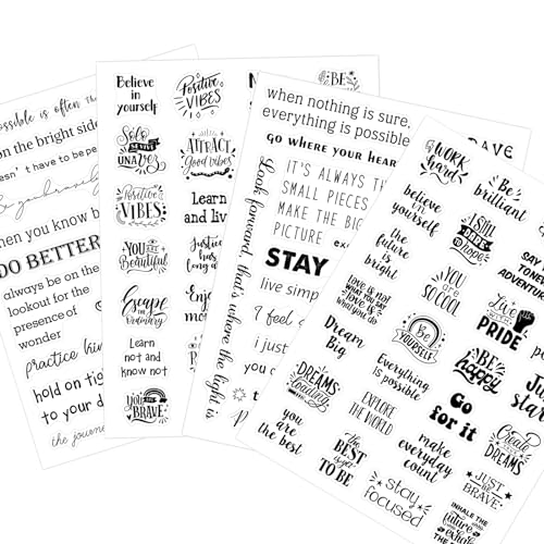 Yoksas 100Pcs Black Inspirational Quotes Stickers - Waterproof Transparent Motivational Words Stickers for Scrapbooking,Journaling,Resin Crafts Art,Tumbler - Image 1