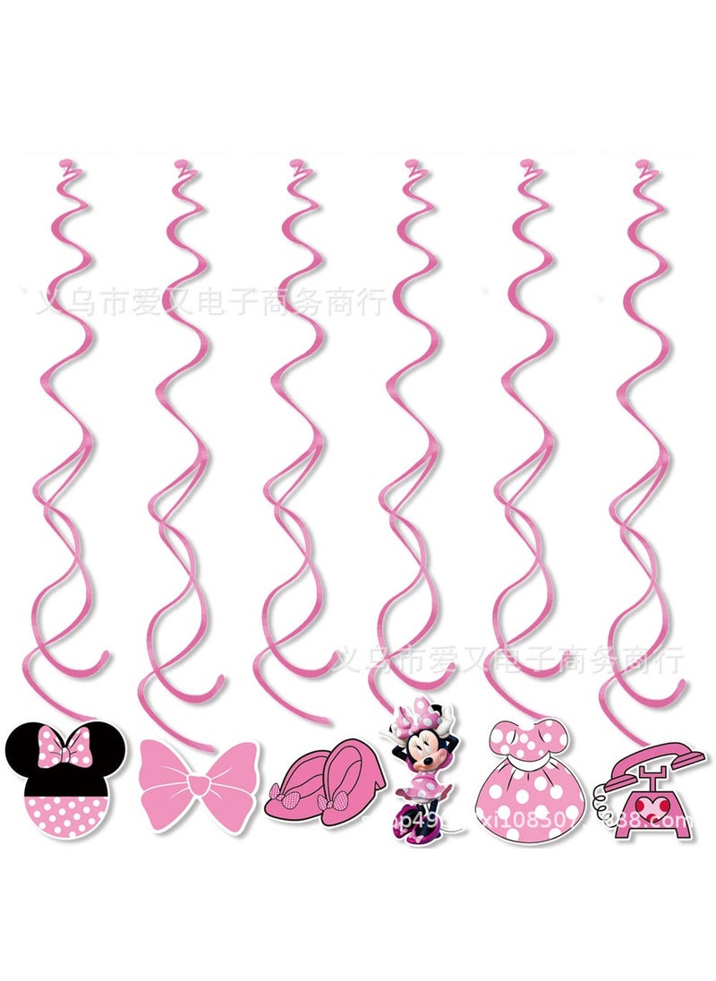 dishi Pink Minnie Mickey Mouse Birthday Party Decoration Banner Cake Insert Balloon Party Supplies Hanging 6PCs-pink Minnie 