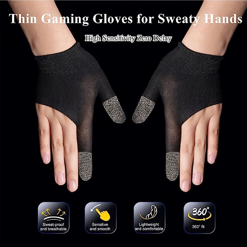 Ultra Thin Gaming Gloves Black for Sweaty Hands Breathable Touch Screen Compatible - Image 2