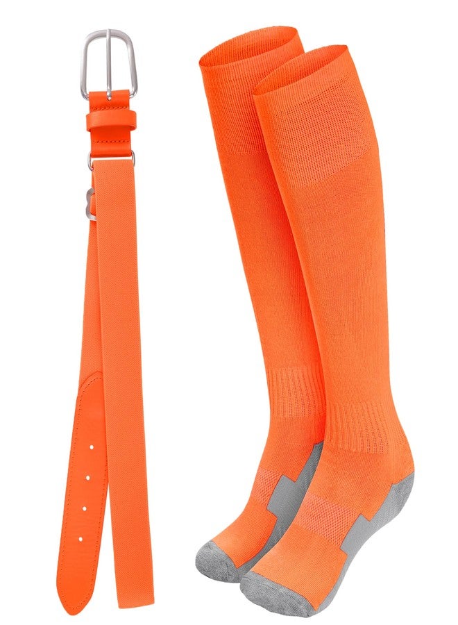 Dxhycc Youth Baseball Socks and Belt Combo Set Adjustable Softball Baseball Socks and Belt for Boys Girls, Orange - Image 1
