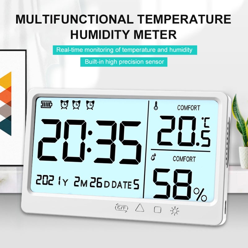 Hygrothermograph: White ABS Shell - High Definition Backlit LCD Display, Accurate ±1℃ ±3%RH Range, ℃/℉ Switchable Temperature Sensor Humidity Detector for Household Office Use - Image 4