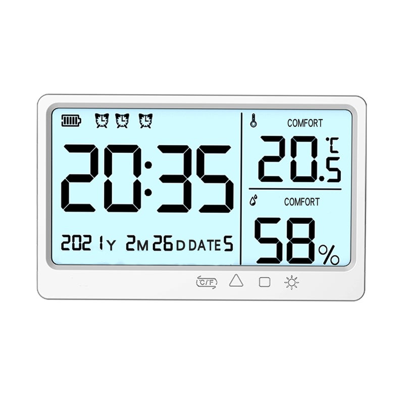 Hygrothermograph: White ABS Shell - High Definition Backlit LCD Display, Accurate ±1℃ ±3%RH Range, ℃/℉ Switchable Temperature Sensor Humidity Detector for Household Office Use - Image 1