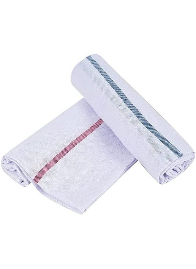 SAQOWARE Alsaqer Cotton Kerala Bath Towel (THORTHU) Large Size 100 GSM, Single Pc (30" X 60"), White-2 Pc  - Image 1