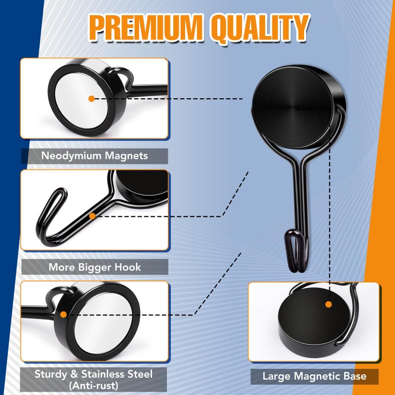 TRYMAG 28LBS Magnetic Hooks Heavy Duty, 6 Pack Black Magnetic Swivel Hooks for Cruise Cabins, Strong Neodymium Magnet Hook for Hanging, Toolbox, Rare Earth Magnets with Hook for Fridge, Grill, Locker - Image 3