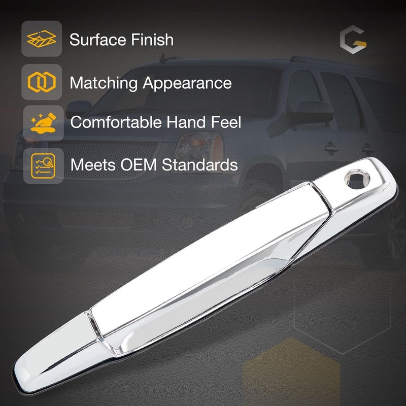 Gledewen Exterior Chrome Door Handle Front Left Driver Side | Replacement for 2007-2013 Chevy Silverado Suburban Tahoe Avalanche GMC Sierra Yukon Cadillac Escalade | Replaces# 20828258, 22738721, 25960525 - Image 3