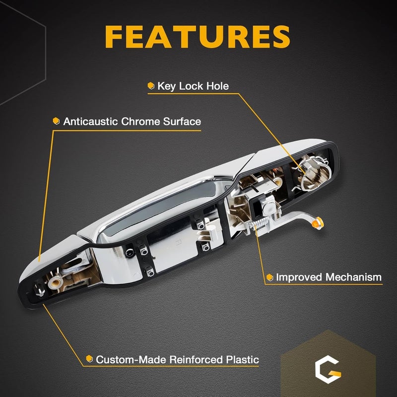 Gledewen Exterior Chrome Door Handle Front Left Driver Side | Replacement for 2007-2013 Chevy Silverado Suburban Tahoe Avalanche GMC Sierra Yukon Cadillac Escalade | Replaces# 20828258, 22738721, 25960525 - Image 4