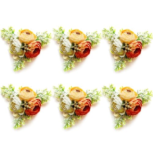 Adikala Craft Store Handmade Peony Flower Bunch for Trousseau Gift Packaging | Decorative Flower Brooch for Hampers, Gifting & DIY Crafts | Ready-to-Use Artificial Flowers Bunch (Peach, 6PC) - Image 2