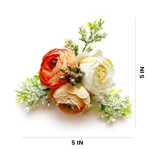 Adikala Craft Store Handmade Peony Flower Bunch for Trousseau Gift Packaging | Decorative Flower Brooch for Hampers, Gifting & DIY Crafts | Ready-to-Use Artificial Flowers Bunch (Peach, 6PC) - Image 3