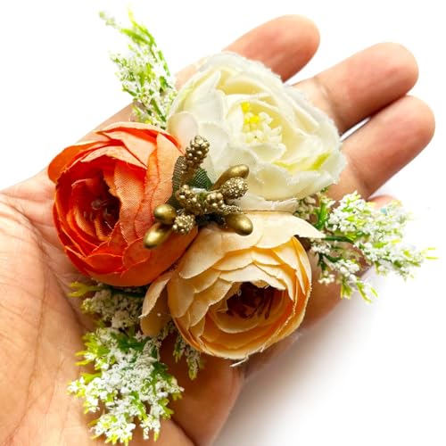 Adikala Craft Store Handmade Peony Flower Bunch for Trousseau Gift Packaging | Decorative Flower Brooch for Hampers, Gifting & DIY Crafts | Ready-to-Use Artificial Flowers Bunch (Peach, 6PC) - Image 1