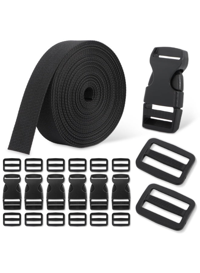 OSHIMA Buckle & Strap Kit, 6 Yards 1 Inch Wide Polyester Webbing Stronger Than Nylon 6 Heavy Duty Adjustable Quick Side Release Plastic Buckles & 12 Triglide Clips, Reusable Adjustable Extender Straps - Image 1