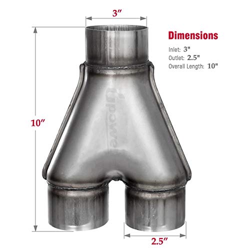 Upower Exhaust Y pipe 3" Inlet 2.5" Outlet Weld-on Dual Exhaust Pipe 10" Long Stainless Steel Tip - Image 4