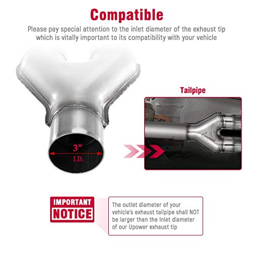 Upower Exhaust Y pipe 3" Inlet 2.5" Outlet Weld-on Dual Exhaust Pipe 10" Long Stainless Steel Tip - Image 2