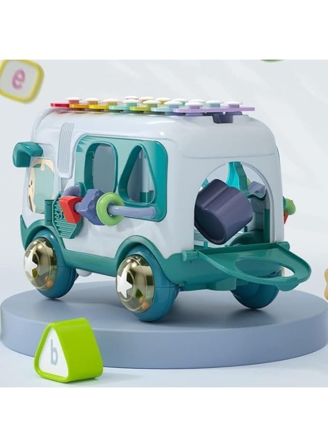 Daddydoo Baby Musical Push And Pull Bus Toys, Multifunctional Music Bus with Xylophone Instruments Shape Sorting Building Blocks And Removable Wheel Bell Montessori Educational Toy for Toddlers Daddydoo - Image 3