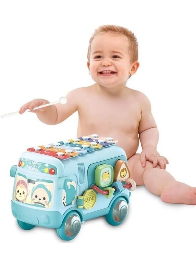 Daddydoo Baby Musical Push And Pull Bus Toys, Multifunctional Music Bus with Xylophone Instruments Shape Sorting Building Blocks And Removable Wheel Bell Montessori Educational Toy for Toddlers Daddydoo - Image 4