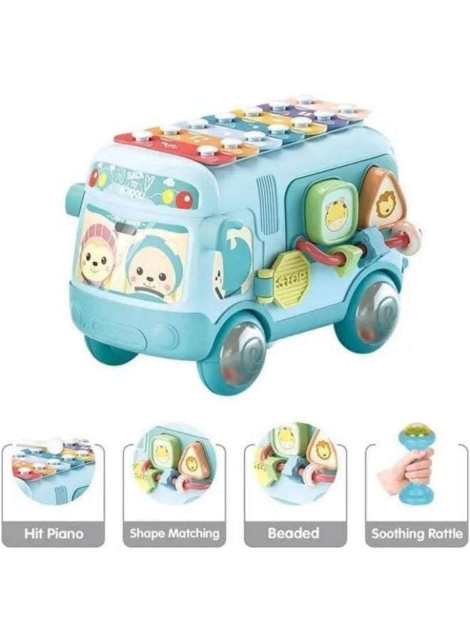 Daddydoo Baby Musical Push And Pull Bus Toys, Multifunctional Music Bus with Xylophone Instruments Shape Sorting Building Blocks And Removable Wheel Bell Montessori Educational Toy for Toddlers Daddydoo - Image 1