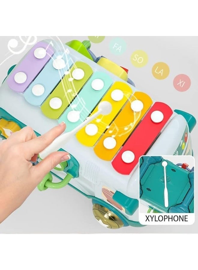 Daddydoo Baby Musical Push And Pull Bus Toys, Multifunctional Music Bus with Xylophone Instruments Shape Sorting Building Blocks And Removable Wheel Bell Montessori Educational Toy for Toddlers Daddydoo - Image 2