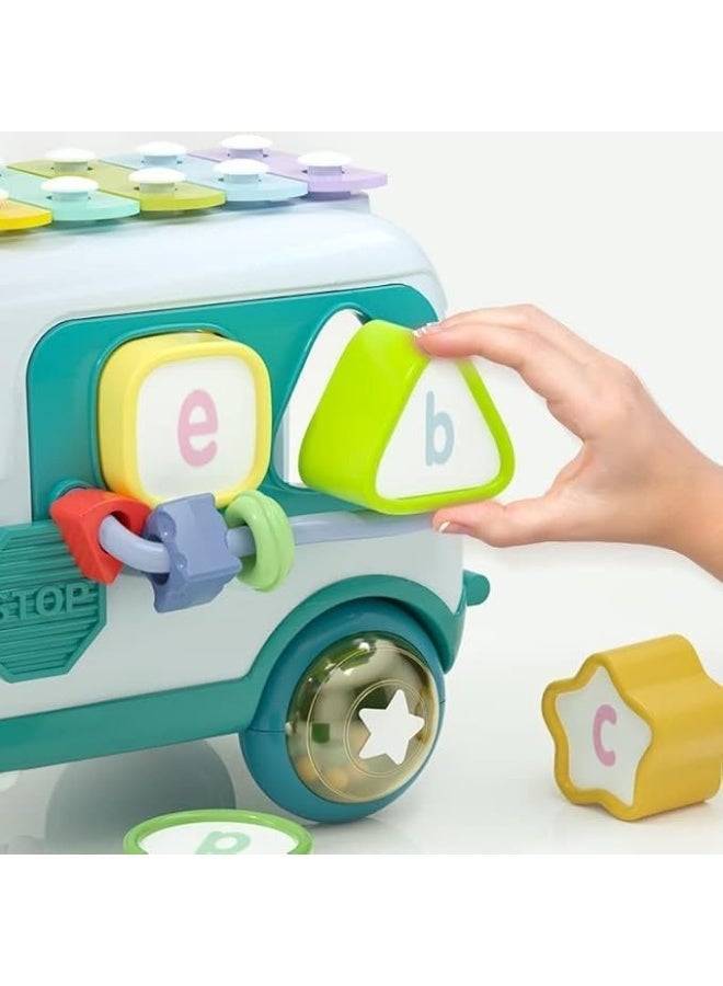 Daddydoo Baby Musical Push And Pull Bus Toys, Multifunctional Music Bus with Xylophone Instruments Shape Sorting Building Blocks And Removable Wheel Bell Montessori Educational Toy for Toddlers Daddydoo - Image 5