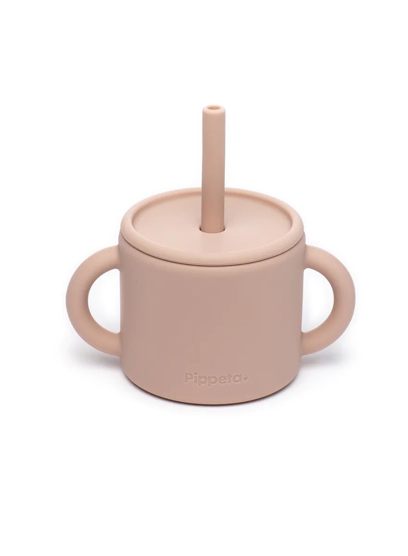 Silicone Sippy Cup With Straw For Babies And Toddlers, Non Spill And Leak Proof Baby Weaning Cup, Easy Grip Handles, Dishwasher And Microwave Safe Ash Rose