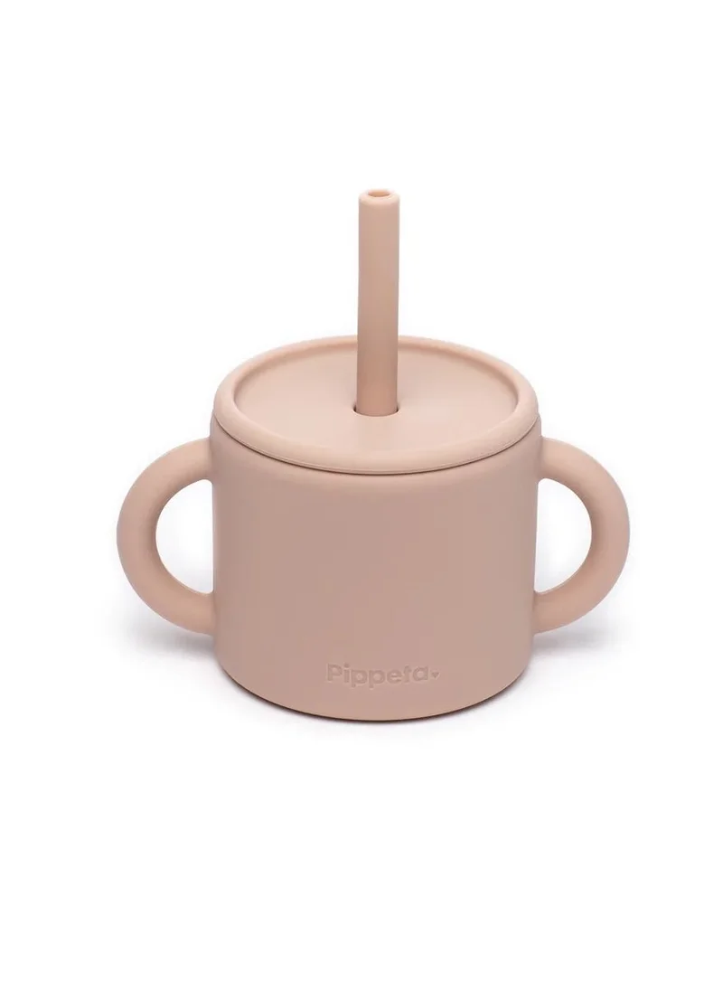 بيبيتا Silicone Sippy Cup With Straw For Babies And Toddlers , Non Spill And Leak Proof Baby Weaning Cup, Easy Grip Handles, Dishwasher And Microwave Safe Ash Rose