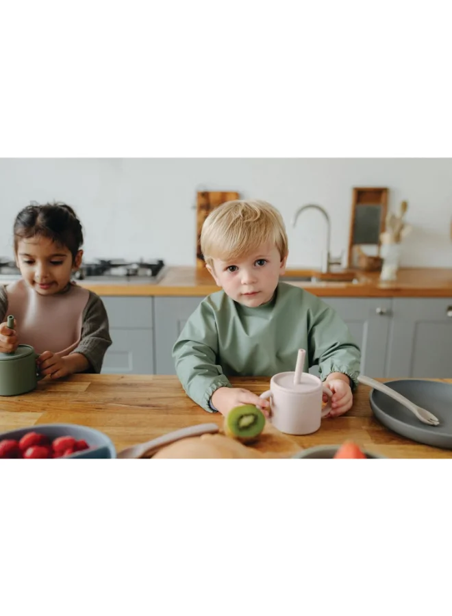 Pippeta Silicone Sippy Cup With Straw For Babies And Toddlers, Non Spill And Leak Proof Baby Weaning Cup, Easy Grip Handles, Dishwasher And Microwave Safe Ash Rose